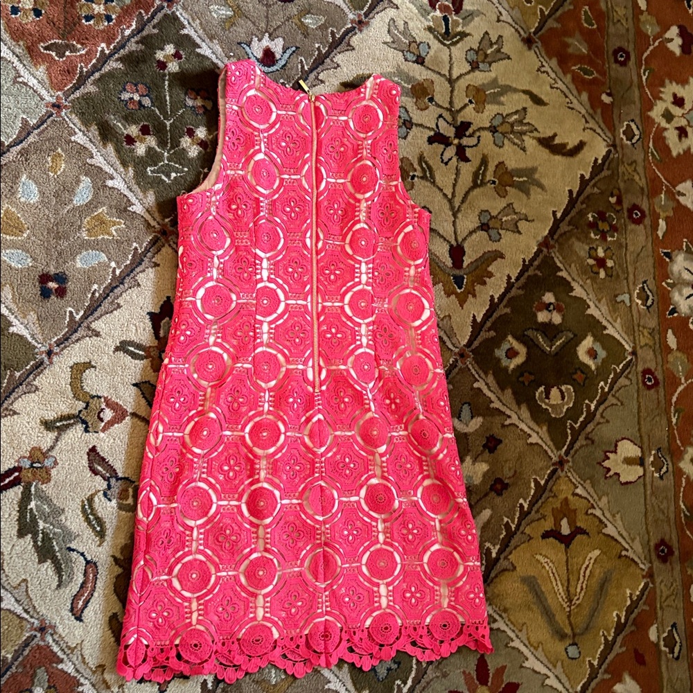 Eliza J Bright Pink Crochet Lace Formal Dress - Picture 3 of 7